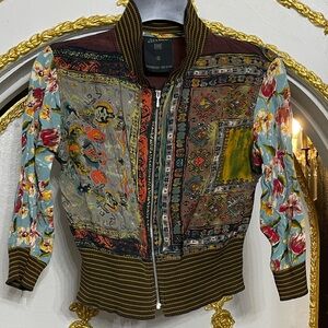 JEAN PAUL GAULTIER Multicolor Zip Crop Jacket Ribbed Detail Size 46 US Medium